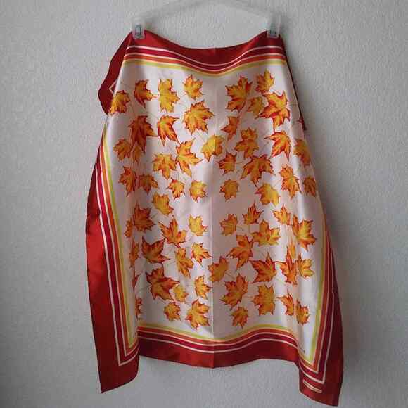 Vintage Skemo Canada Scarf Eleanor Paine Leaves Fall Autumn Japan 100% Acetate - Picture 1 of 5